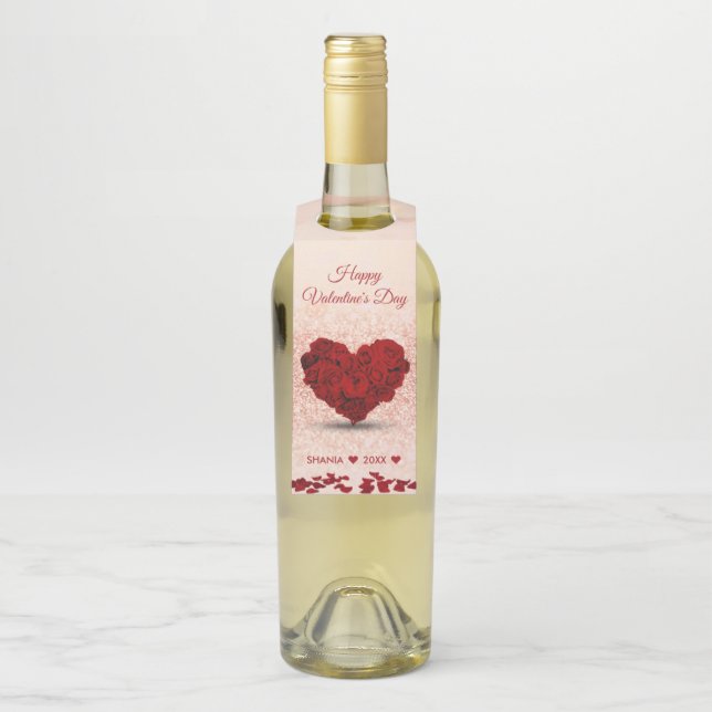 Étiquettes Pour Bouteilles Rose Heureuse Sainte-Valentin Heart Bouquet (Sur bouteille)