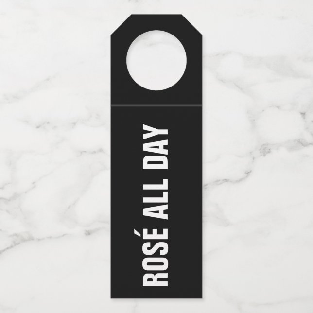 Étiquettes Pour Bouteilles ROSÉ TOUTE LA JOURNÉE sur Noir (Devant)