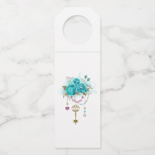 Étiquettes Pour Bouteilles Roses turquoise avec touches (Devant)