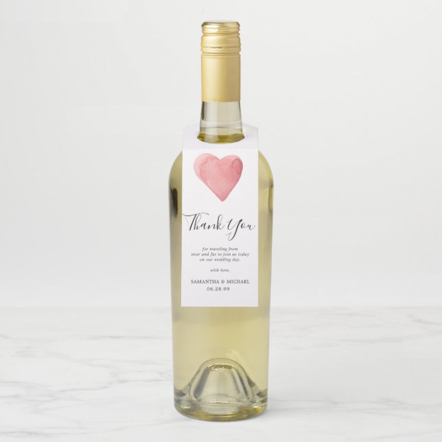 Étiquettes Pour Bouteilles Rouge Aquarelle Coeur Mariage Favoriser Merci (Sur bouteille)
