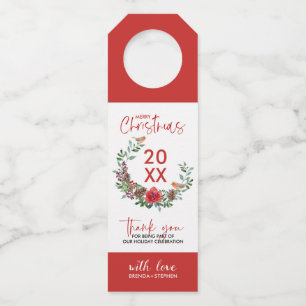 Étiquettes Pour Bouteilles Rouge Robin & Fleurs couronne de Noël