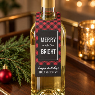 Étiquettes Pour Bouteilles Rouge rustique carreau de bœuf Merry and Bright