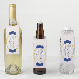 Étiquettes Pour Bouteilles Royal Blue et Gold Geometry Quinceañera