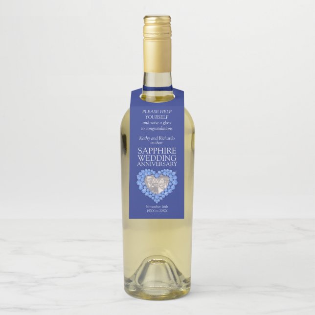 Étiquettes Pour Bouteilles Sapphire 45e anniversaire mariage coeur photo (Sur bouteille)