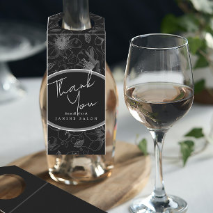 Étiquettes Pour Bouteilles Schéma floral esquissé Merci gris/noir ID939