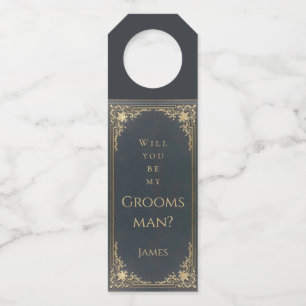 Étiquettes Pour Bouteilles Seras-Tu Mon Groomsman Blue Gold Vintage