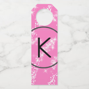 Étiquettes Pour Bouteilles simple minimal blanc monogramme paillettes rose hy