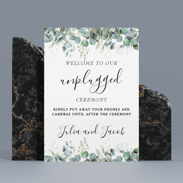 Étiquettes Pour Bouteilles Soirée de mariage simple Eucalyptus Green (Simple Eucalyptus Greenery Wedding Unplugged Sign)