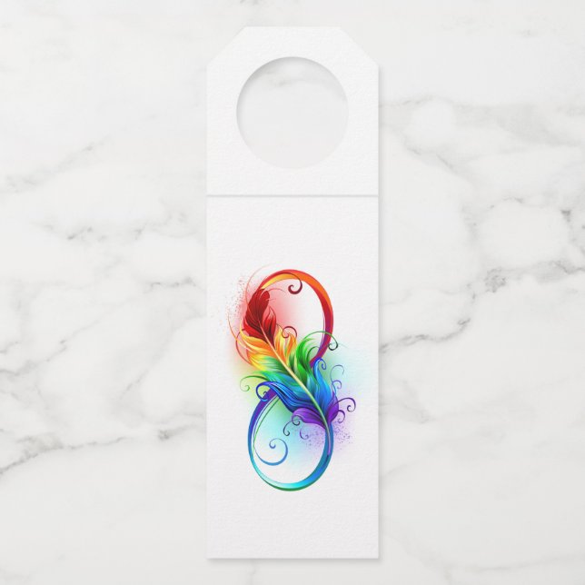 Étiquettes Pour Bouteilles Symbole d'infini avec plume arc-en-ciel (Devant)