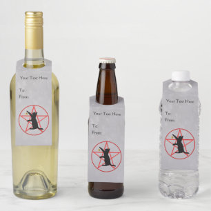 Étiquettes Pour Bouteilles Symboles de sorcière Chat noir Pentagramme rouge C