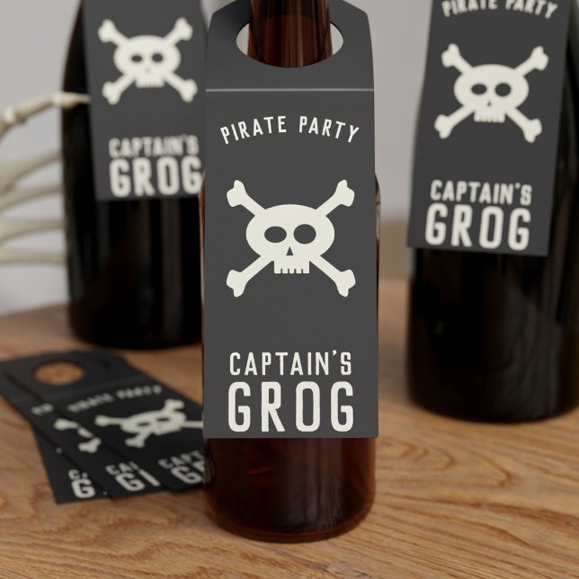 Étiquettes Pour Bouteilles Tag du capitaine Grog Pirate Party (Skull and Crossbones bottle tag for yer pirate party. Yarrr!!)