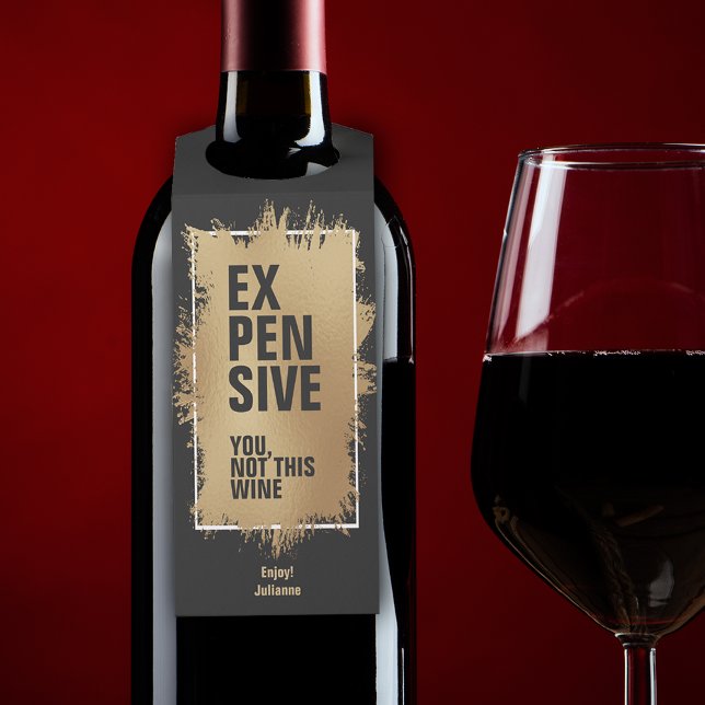 Étiquettes Pour Bouteilles Texte COÛTEUX feuille d'or sur fond noir (Créateur téléchargé)