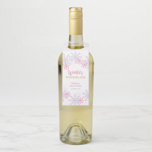 Étiquettes Pour Bouteilles Thème Merveilleux Bébé Hiver Flocons de Neige Rose