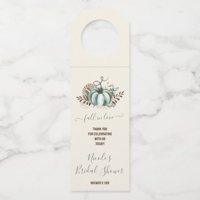 Étiquettes Pour Bouteilles Tombez amoureux, Citrouille bleue, Shower floral d (Devant)