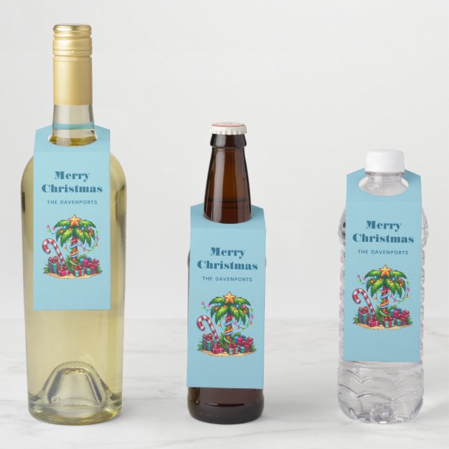 Étiquettes Pour Bouteilles Tropical Christmas Holiday Palm Tree (En situation)