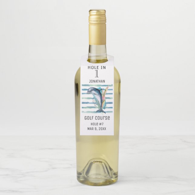 ÉTIQUETTES POUR BOUTEILLES TROU CÉLÉBRÉE EN 1, VIE MARINE DOLPHIN ART BOTT (Sur bouteille)