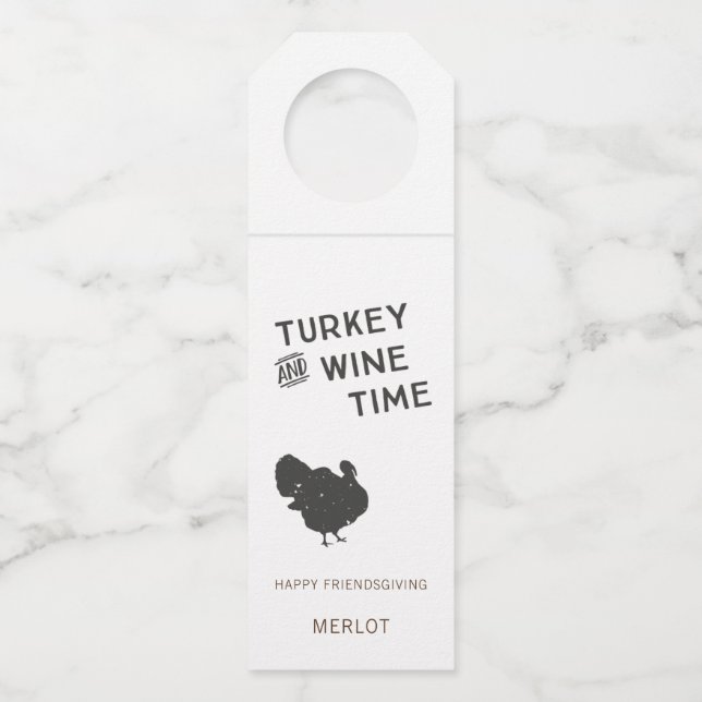 Étiquettes Pour Bouteilles Turkey & Wine Time | Action de grâce | Friendsgivi (Devant)