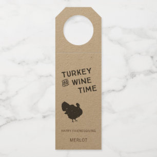 Étiquettes Pour Bouteilles Turquie et heure du vin Thanksgiving Action d'