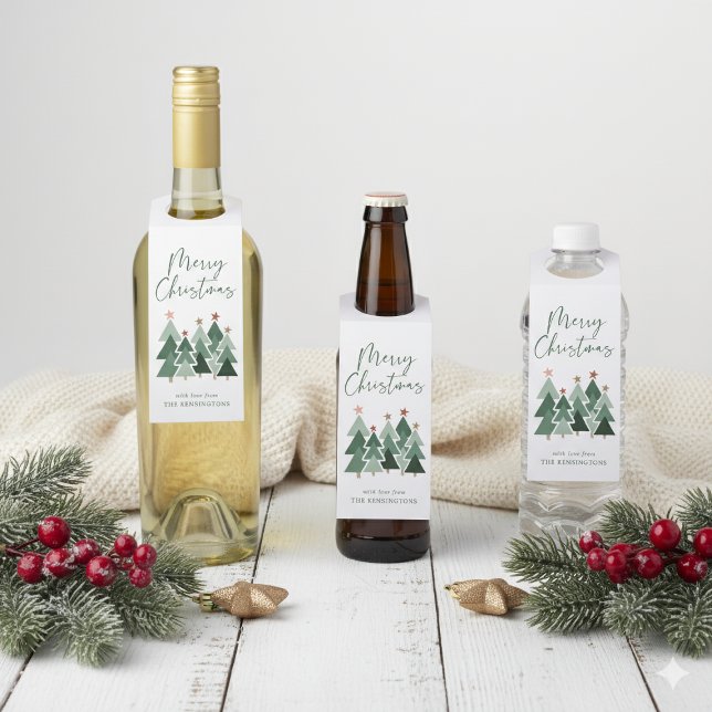 Étiquettes Pour Bouteilles Typographie des Arbres de Noël Rustiques Modernes (Modern Rustic Christmas Trees Typography Bottle Hanger Tags)