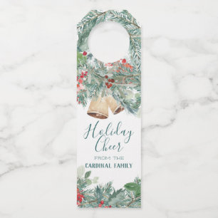 Étiquettes Pour Bouteilles Vacances Cheer Red Holly & Rustic Bells