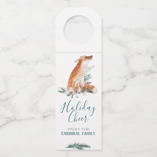 Étiquettes Pour Bouteilles Vacances Red Fox & Berries d'hiver (Devant)