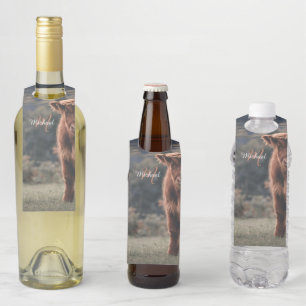 Étiquettes Pour Bouteilles Vache de Highland calvaire herbe d'automne monogra