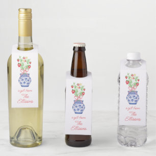 Étiquettes Pour Bouteilles Vase Chinoiserie de fraises rouges Personnalisé