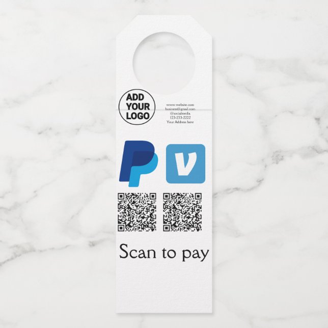 Étiquettes Pour Bouteilles Venmo paypal scan pour payer ajouter q r code logo (Devant)