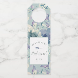 Étiquettes Pour Bouteilles Vert menthe et floral aquarelle lavande Demoiselle