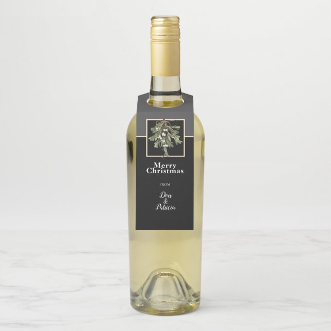 Étiquettes Pour Bouteilles Vœux de Noël avec du gui (Sur bouteille)