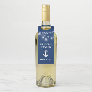 Étiquettes Pour Bouteilles Welcome Aboard Lights Nom du bateau Marine Blue