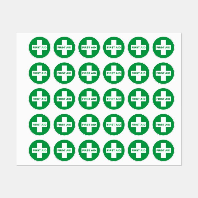 Étiquettes Premiers secours (Croix Blanche) - Ambulance, Aide (Feuille)