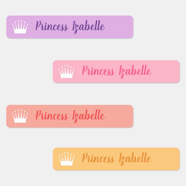 Étiquettes Princesse Couronne violet rose Peach Jaune Nom (Groupe)