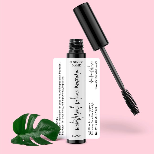 Étiquettes Produit de beauté moderne Tube cosmétique Mascara  (Fully editable mascara tube labels with space for your product info and brand details)