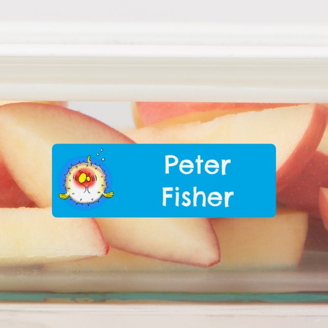 Étiquettes Puffer fish porcupine poisson caricature personnal (Apposé)