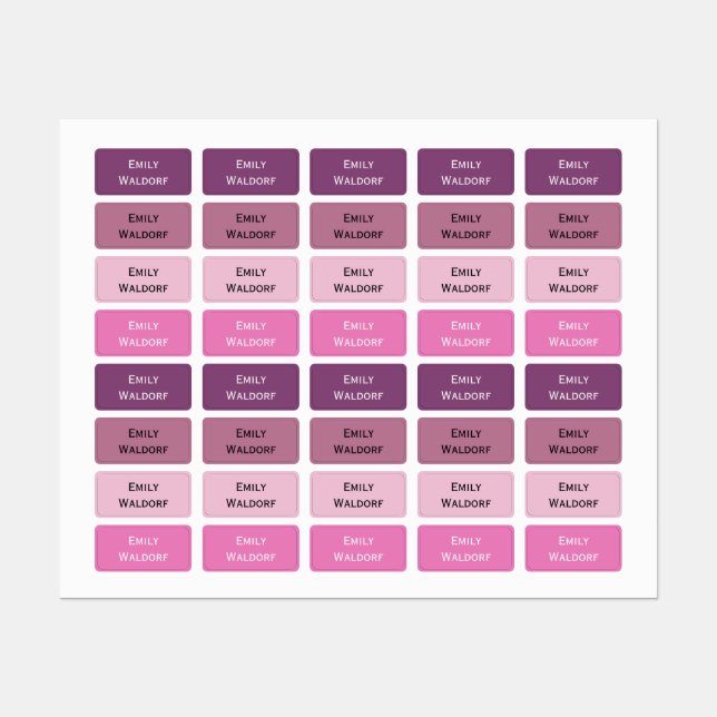 Étiquettes Purple and Pink Kids' Name Clothing School Labels (Feuille)