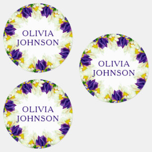 Étiquettes Purple Iris Floral Nom personnalisé Vêtements