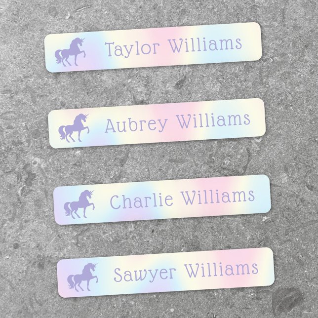 Étiquettes Purple unicorne pastel rainbow kids waterproof nom (Purple unicorn pastel rainbow kids waterproof name labels)