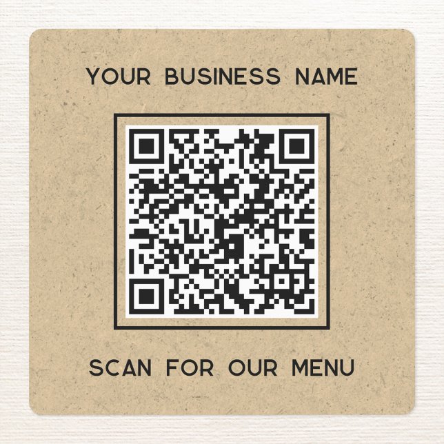 Étiquettes QR Code Texte Analyse professionnelle pour le papi (Small business menu QR code and text brown paper background sticker)
