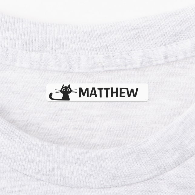 Étiquettes Quirky Black Kitty Chat Nom personnalisé (Apposé)