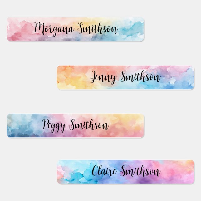 Étiquettes Rainbow Dreamy Abstraits Pastels Nom Calligraphie (Groupe)