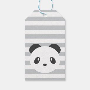 Étiquettes rayées de cadeau de panda