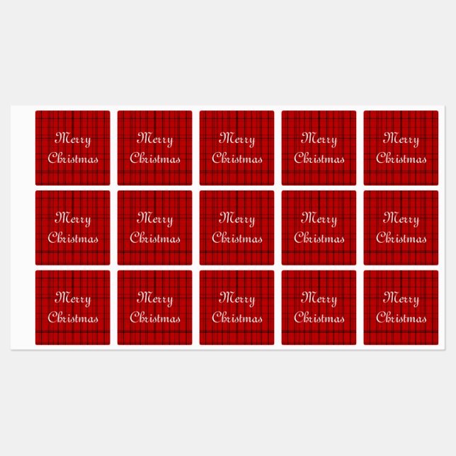Étiquettes Red plaid pattern with white Merry Christmas (Feuille)
