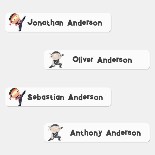 Étiquettes Retour à l'école Garçons Cute Ninja Nom des enfant (Groupe)