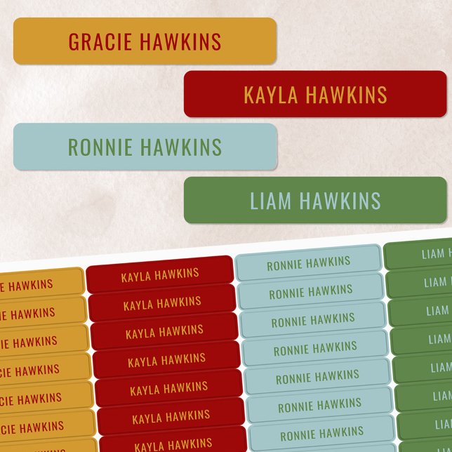 Étiquettes Retro Couleur primaire Codé Enfants étanches Nom (Créateur téléchargé)