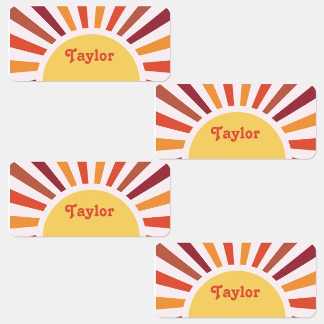 Étiquettes Retro Sunset Sun Rays Nom personnalisé (Groupe)
