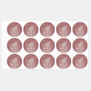 Étiquettes Rose Parties scintillant de goutte d'or Monogramme