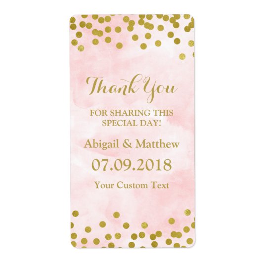 Étiquettes roses de mariage de confettis d'or