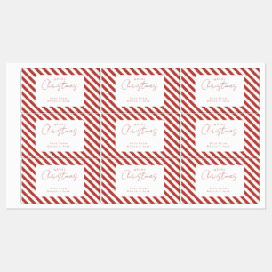 Étiquettes Rouge & Blanc Rayures de Canne à Sucre Joyeux Noël