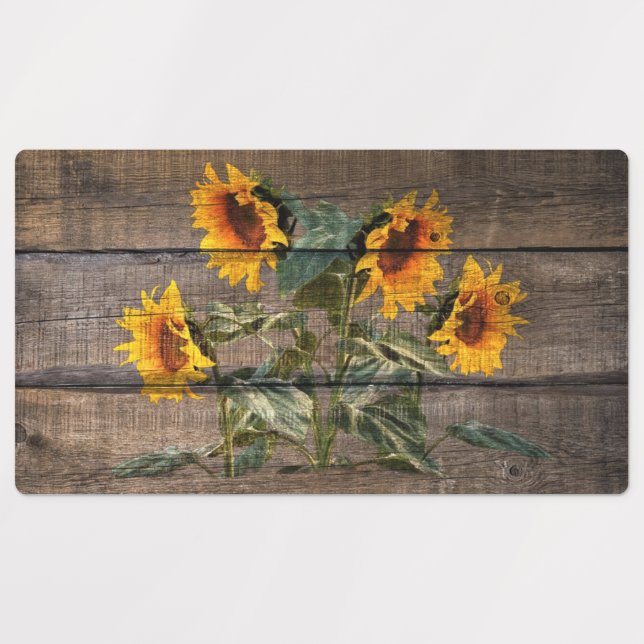 Étiquettes Rustic Barn Wood Sunflower (Design 1)